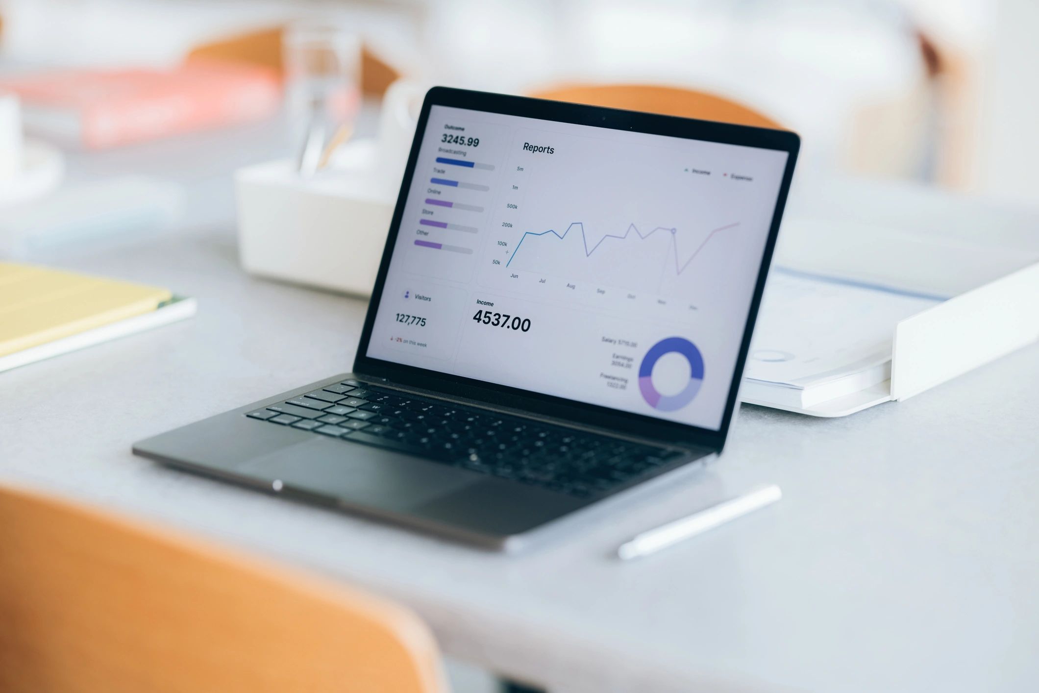 Laptop displaying analytics and CRM-style dashboards